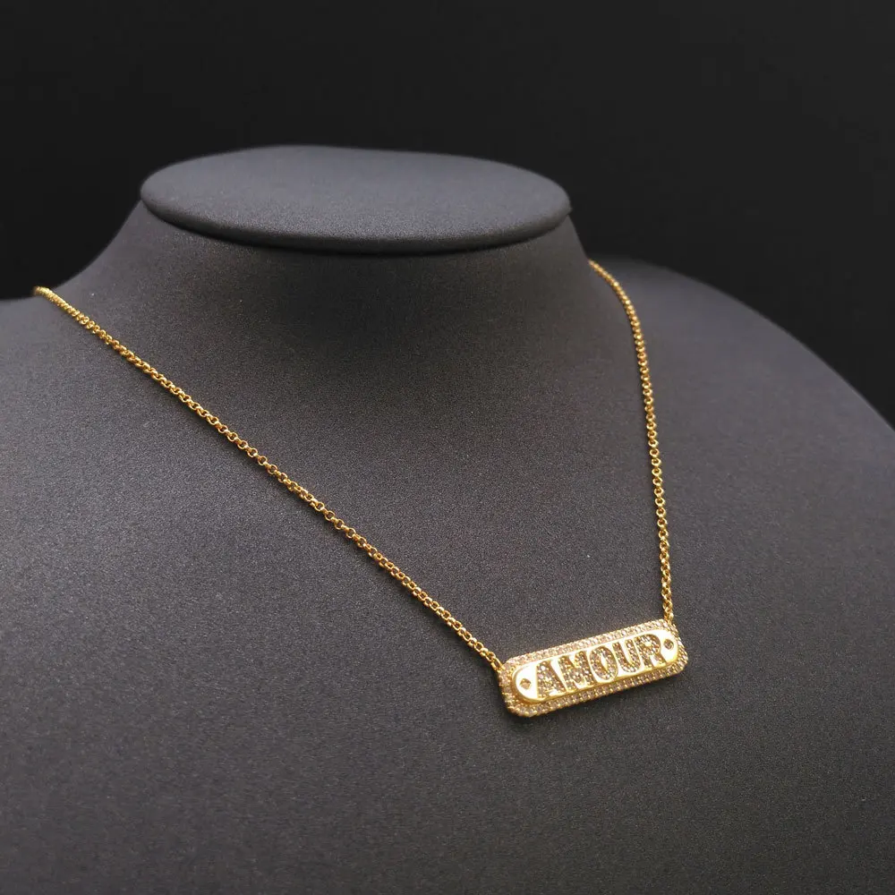 

s925 sterling silver new classic AMOUR letter necklace female fashion golden yellow bohemian style clavicle chain jewelry