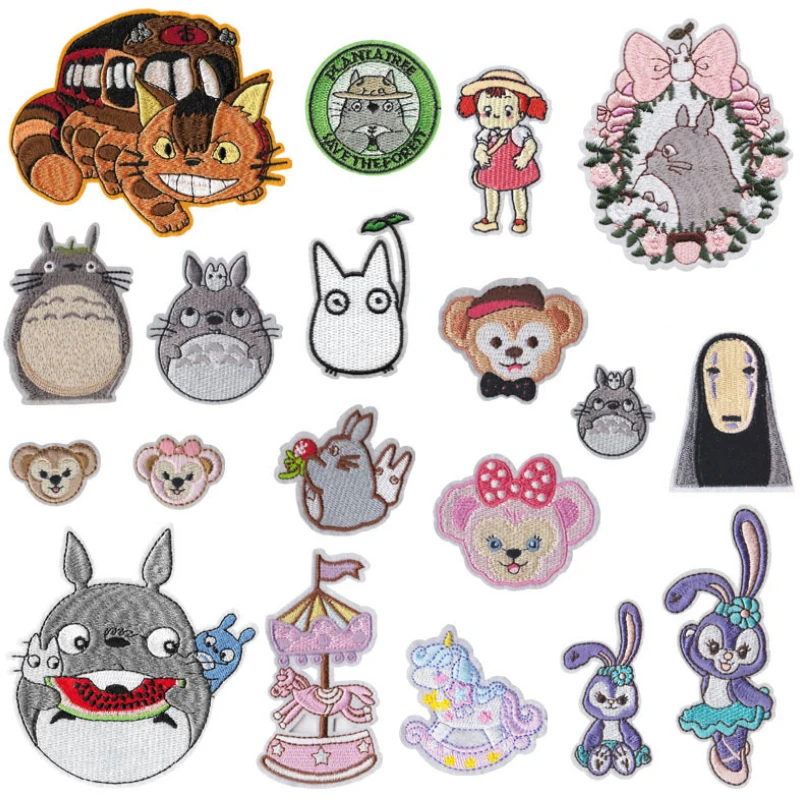Cartoon My Neighbor Totoro Animal Patches for Clothes Merry-go-round rabbit Embroidery Appliques Child Clothing Accessories | Дом и сад