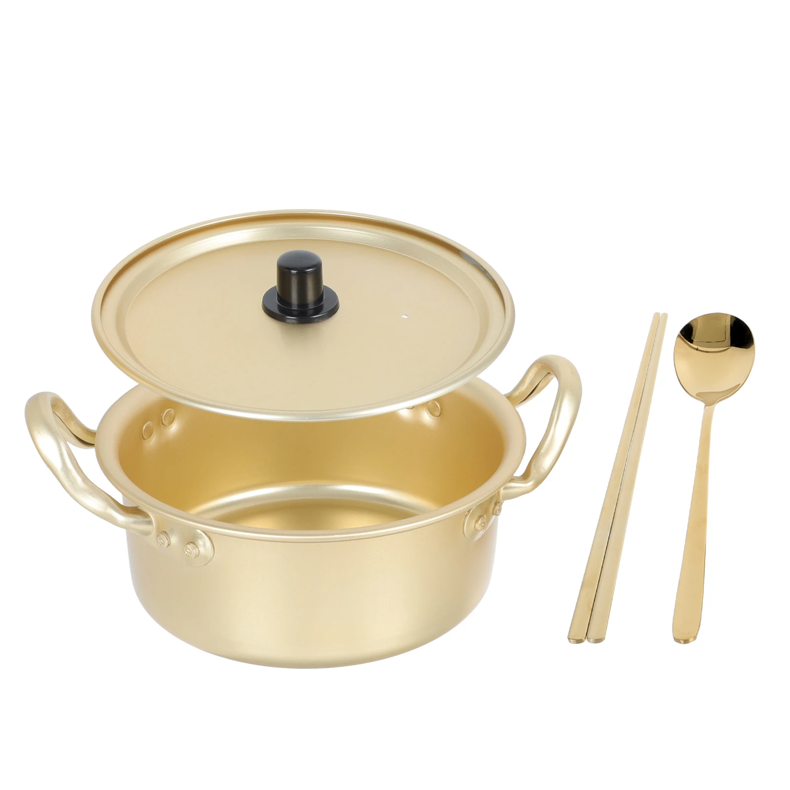 1 Set Binaural Aluminum Noodles Pot Heat-Resistant Ramen Pan For Kitchen Korean Soup Pot Instant Noodles Pot Small Hotpot