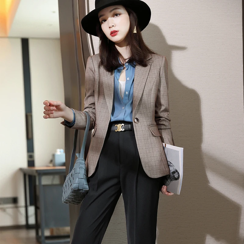 Korean autumn sports jacket women's oversized clothing Plaid sports jacket office women's jacket spring oversized clothing