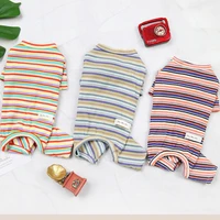 rainbow strips jumpsuit pure cotton dog clothes pajamas hoodies short sleeve tshirt for small dog chihuahua pet overalls pyjamas