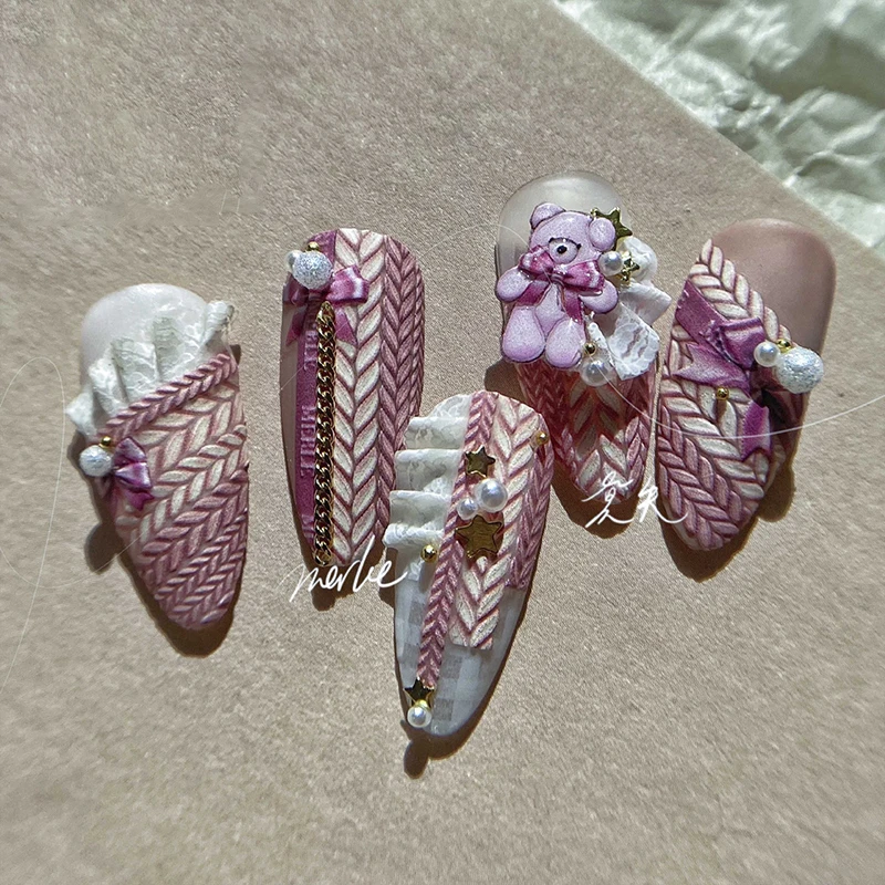 

3D Nail Stickers Acrylic Embossed Sweater Design Decals Winter Snowman Self-Adhesive Slider Nail Art Decorations Manicures Foils