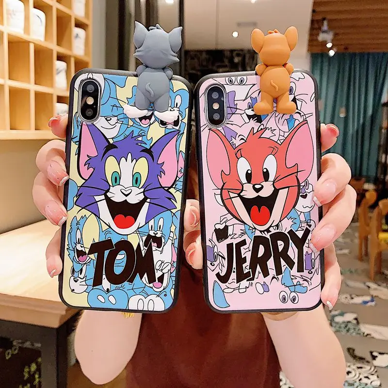 Мягкий чехол из ТПУ для iPhone X, XR, XS, Max, 8, 7, 6, 6s Plus, чехол на заднюю панель s, для iPhone 11 Pro, Max, мультяшный милый кот, мышь, Том, Джерри