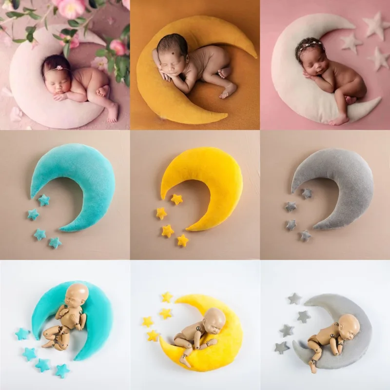 Accesorios de fotograf&iacute;a para sesi&oacute;n de fotos de beb&eacute;, almohada creativa de estrella y Luna para cumplea&ntilde;os de reci&eacute;n nacido, 0-3 meses, accesorios de estudio, regalos-0