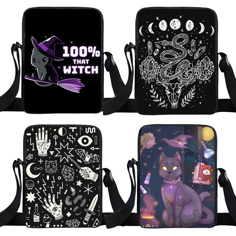 

Witchcraft Witch / Black Cat Messenger Bag Leisure Shoulder Bags Women Handbag Small Satchel Schoolbag Girl Cross Bag for Travel