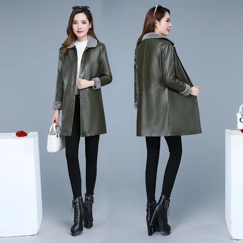 2020 зимняя кожаная куртка Женское пальто из искусственной овечьей кожи женская с
