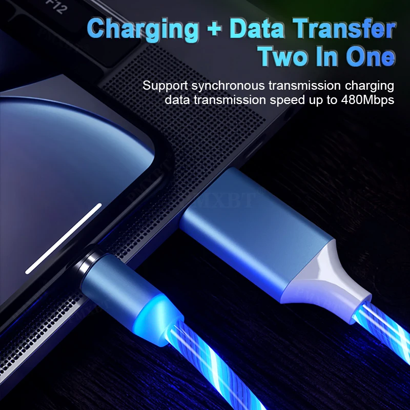 Магнитный кабель Eiytc USB Type-C шнур для быстрой зарядки телефона со светодиодной