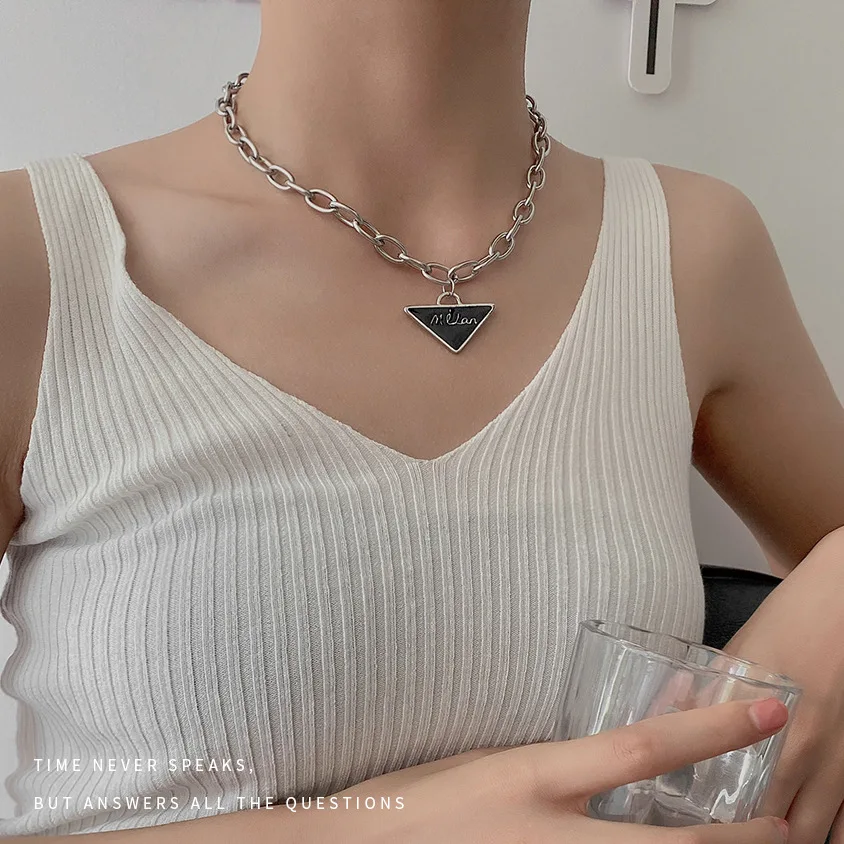 

Triangle Tide Brand New Black Triangle Letter Pendant Necklace Female Not Clavicle Chain Niche Hundred Matching Accessories