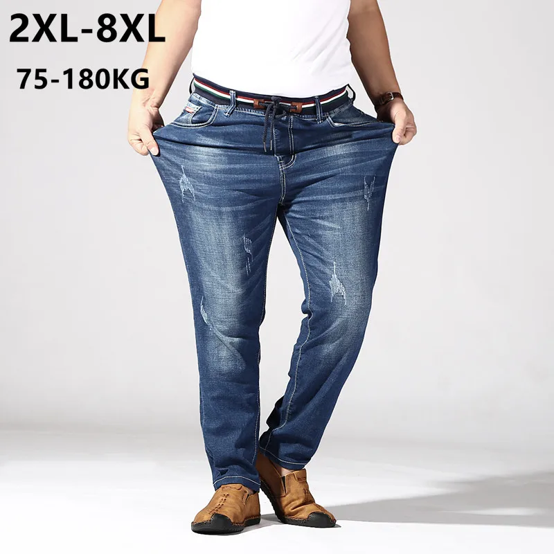 

Big Size Jeans Men 6XL 7XL 8XL 180KG Clothes Trousers Homme Stretch Straight Loose Pants Denim Blue Plus Jean