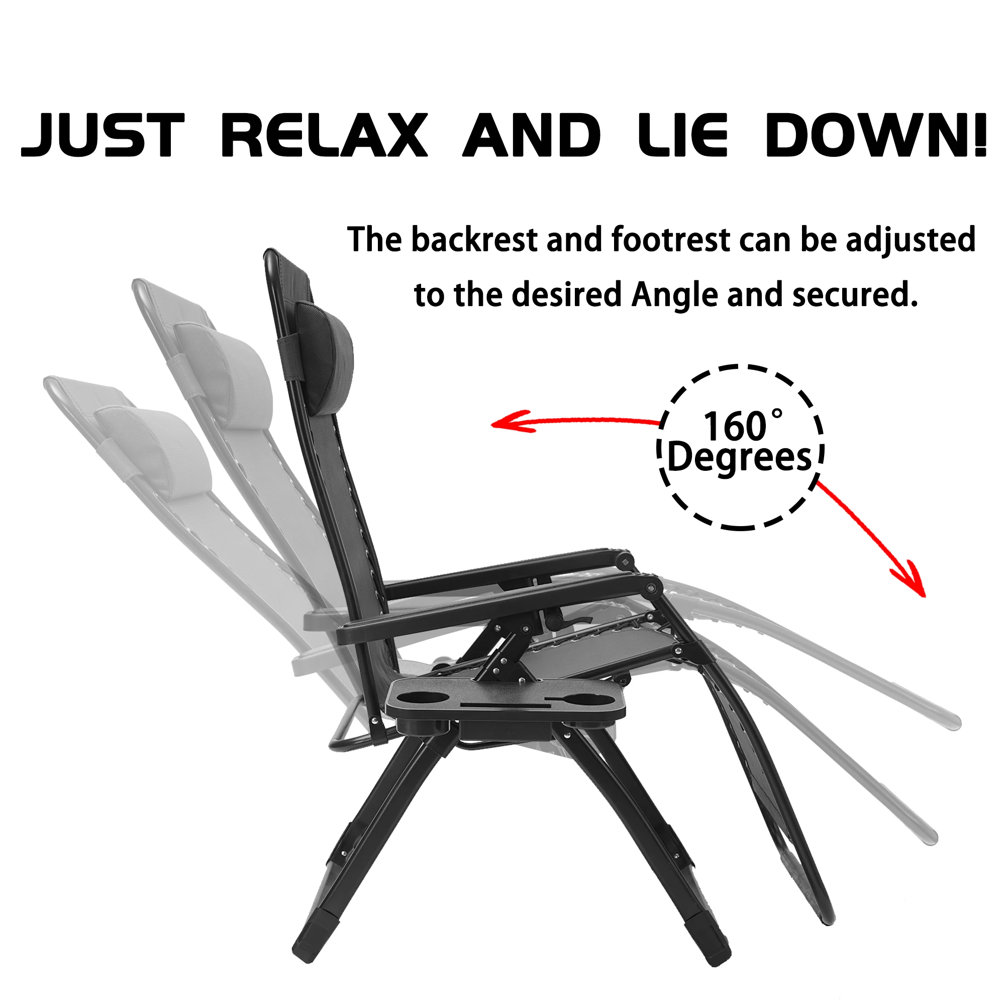 Уличный складной стул для патио откидной лагеря с подушкой и держателем чашки