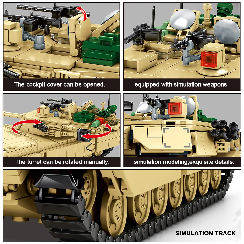 1052PCS US M1A2 Abrams Main Battle Tank Military Building Blocks WW2 Bricks Army Soldier Figures Toys For Kids Children | Игрушки и
