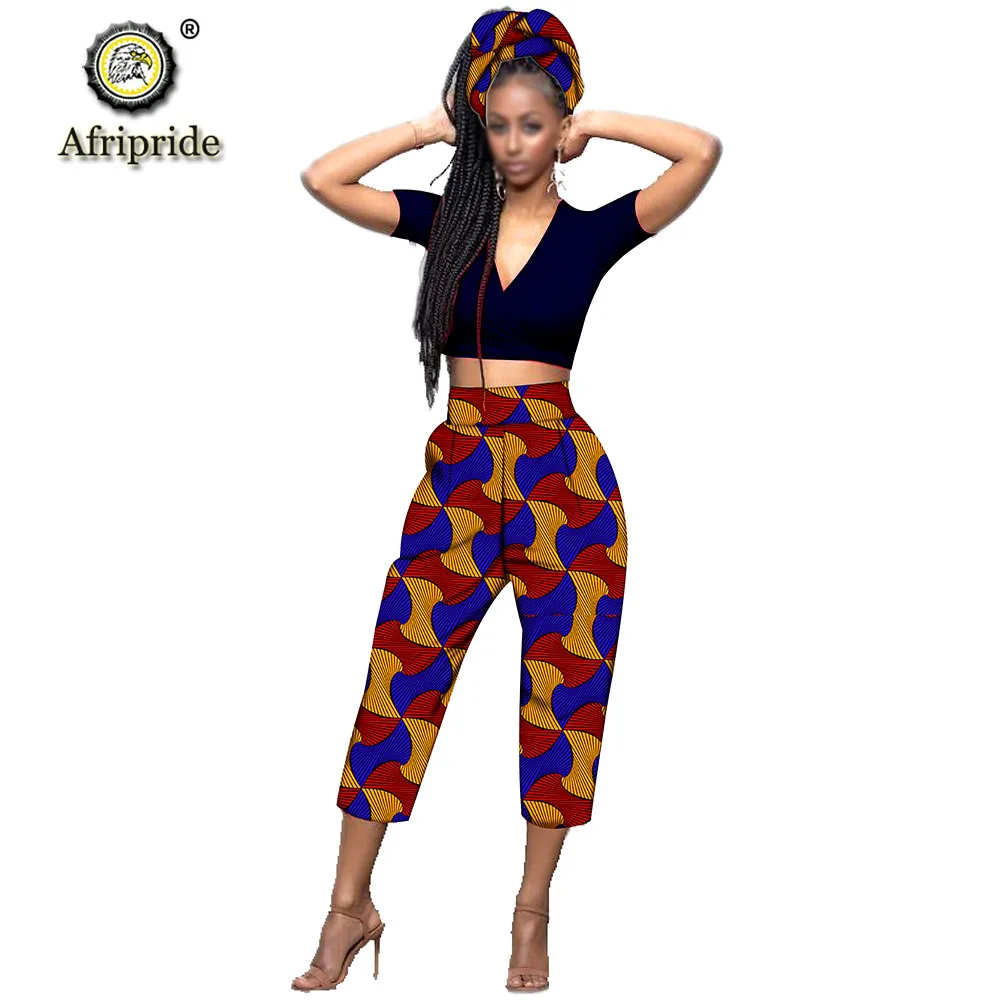 AFRIPRIDE африканские укороченные штаны с шарфом африканская одежда для женщин bazin riche аппликация дизайн прямые S1921003 - Цвет: 543