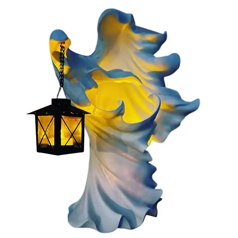 

Hell Messenger With Lantern Ghost Seeking Light Witch Resin Statue Realistic Ghost Sculpture Halloween Ornament Decorative Lamp
