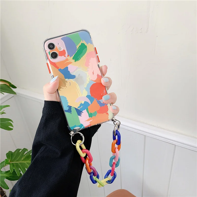 

Graffiti Bracelet Transparent soft Phone Cases for iphone 12 Pro Max 12 MiNi 11 pro max X XS XR 7 8 Plus SE 2020 Chain Cover