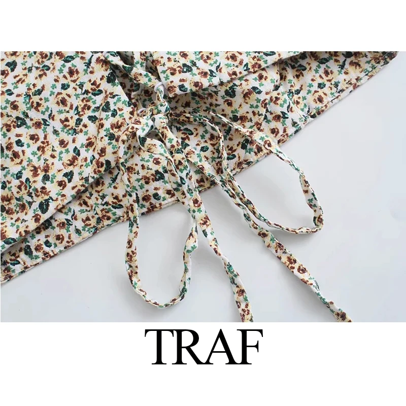 

TRAF Women 2021 Summer Two-piece Za Fashion Side Pocket Printed Retro High Elastic Waist Drawstring Women Ankle Pants Streetwear