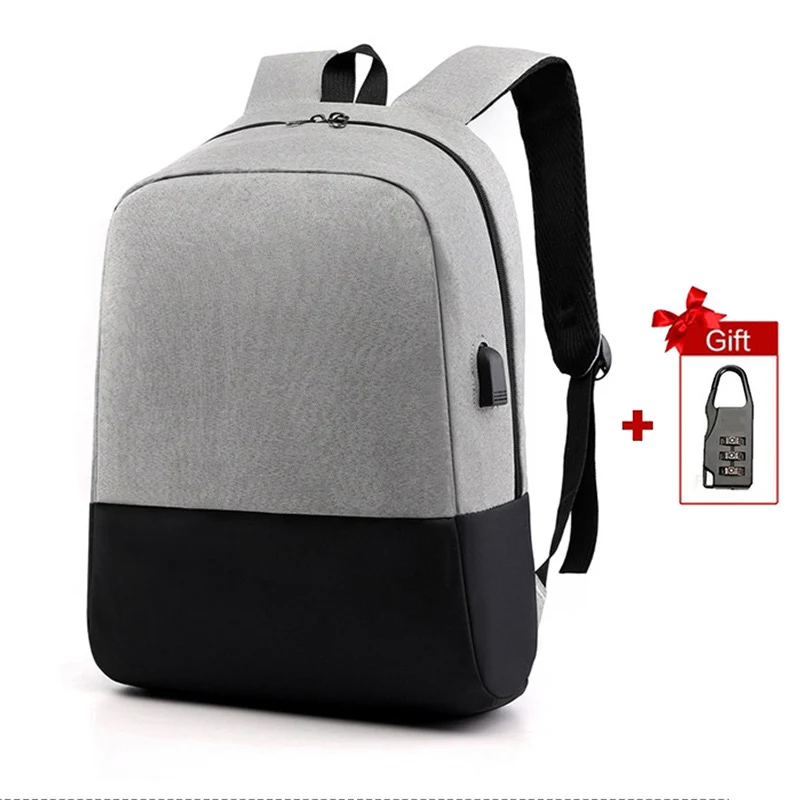 Gray with lock Противоугонный рюкзак для женщин и мужчин, рюкзак школьный рюкзак для подростков 15,6, рюкзаки для ноутбука, школьная сумка для ноутбука, USB зарядная сумка, рюкзак - Цвет: Gray with lock