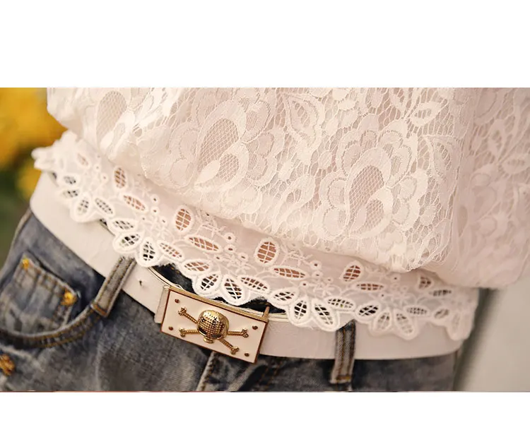 

Lace Blouses Shirts Sexy Club Female White Black Shirts O Neck Summer Long Sleeve Fashion Lace Embroidery Office Lady Tops