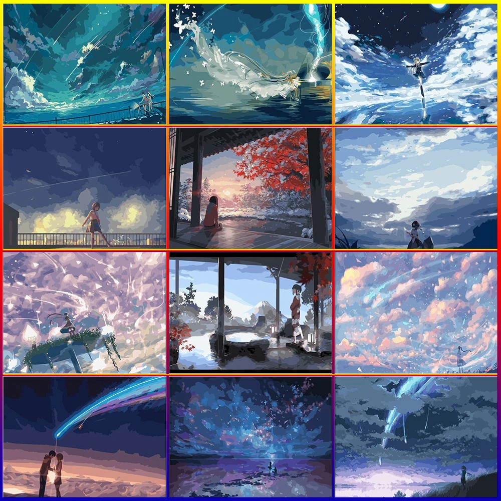 

tapb Anime Sky Girl Scenery DIY Painting By Numbers Adults Handicraft On Canvas Oil Coloring By Numbers Wall Art Number Decor