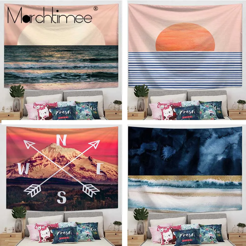 

Гобелен с изображением гор, моря, Луны, ночи, дыхательный восход и закат, пляжный коврик для йоги, домашний декор, простыня, гобелены