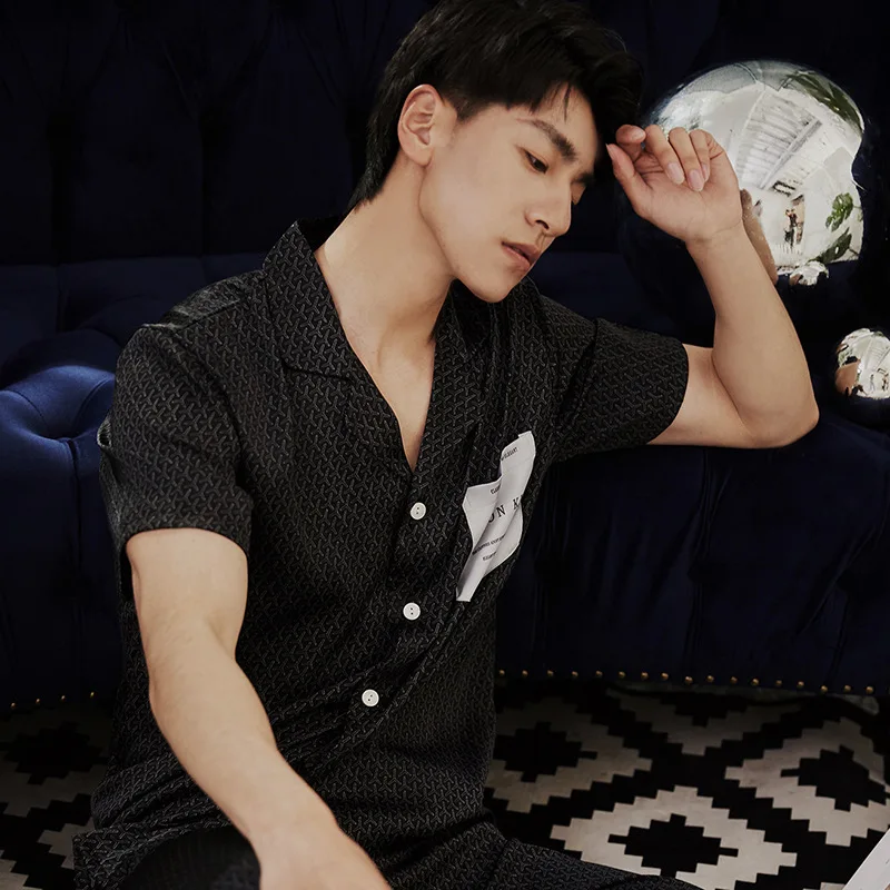 SR036 Ice Silk Bear Printed Pajamas Womens Pyjamas Set Short Sleeve Shirt Sleepwear Women Pajamas Shorts Female Two Piece Set