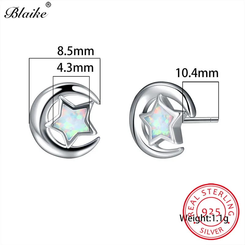 Милые сине-белые огненные опал звезда луна серьги 925 пробы серебряные свадебные