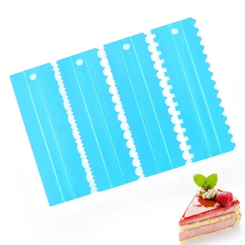 

4PCS Cream Scraper Irregular Teeth Edge Spatulas Cake Decorating Comb Plastic Cake Scraper Cream Scraper With Hole