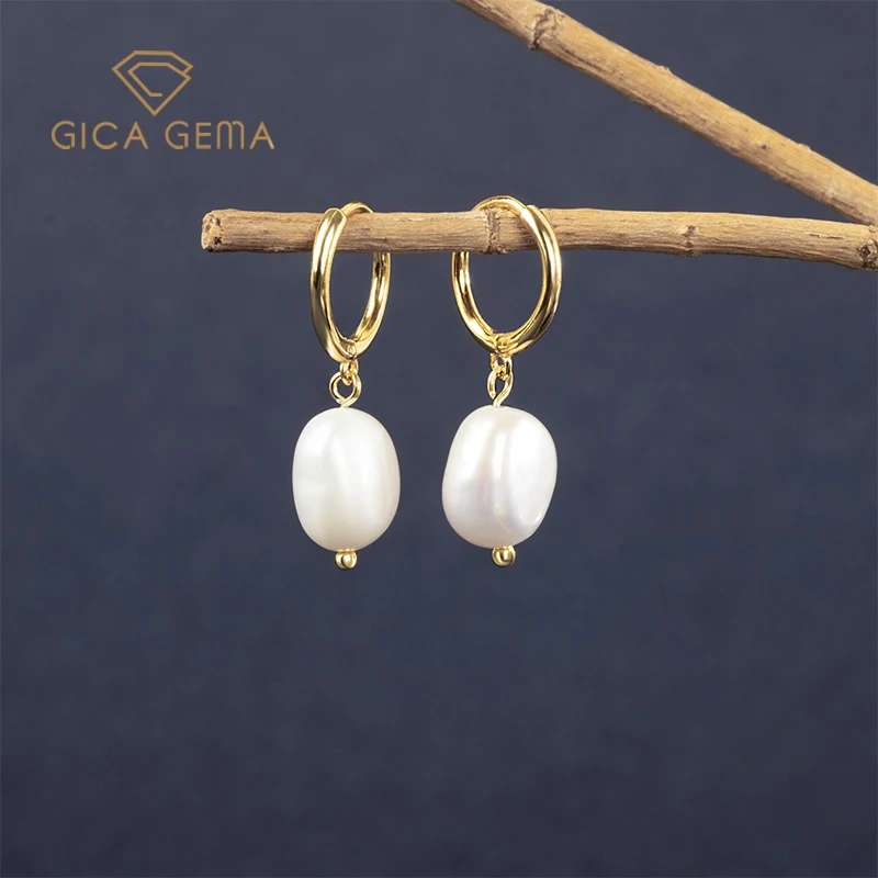 

GICA GEMA Unusual Freshwater Pearls Drop Earrings For Women Real 925 Sterling Silver Geometric Anniversary Engagement Jewelry