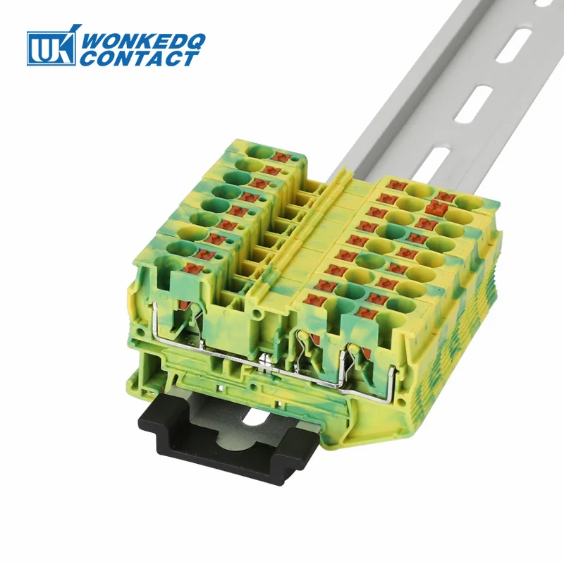 

5Pcs PT4-TW-PE Ground Terminals 3 Conductor PT 4 Twin Push-in Earth Wire Electrical Connector Din Rail Terminal Block PT-4TW-PE