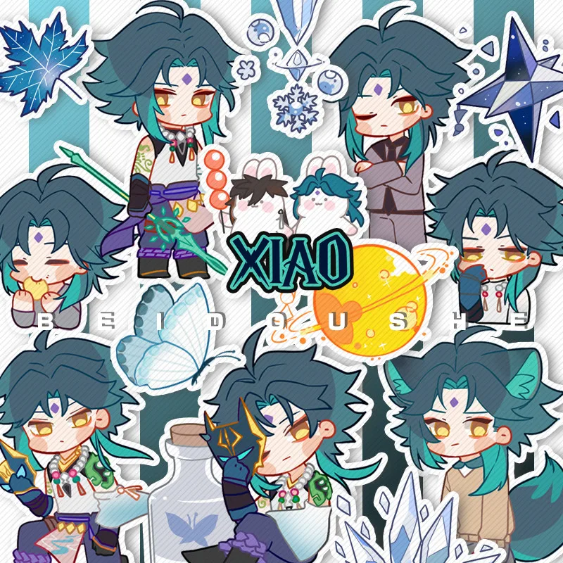 

Anime Genshin Impact Xiao Zhongli Venti Diluc Tartaglia Cute Refrigerator Luggage Sticker Paster Phone DIY Scrapbook Decal Decor