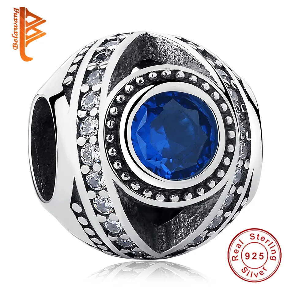 Wholesale 925 Sterling Silver European Blue Crystal Clear CZ Hollow Charm Fit Bracelet DIY Jewelry Dropshipping | Украшения и