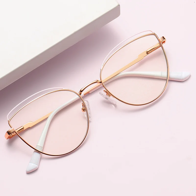 

Anti-Blue Glasses Women's Optical CatEye Eyeglasses Metal Frame Spring Hinge Two-Color Eyewear LUOMON WD502