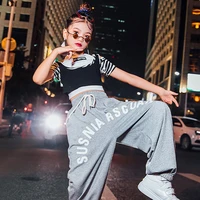 hip hop dance wear gilrs cheerleader uniform stage costume dancer outfit festival clothing rave clothes gray cargo pants dl7946