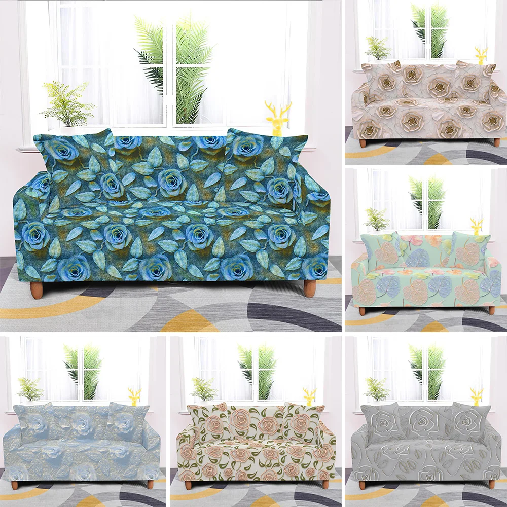 Эластичный чехол для диванов в скандинавском стиле с розами полиэстеровое