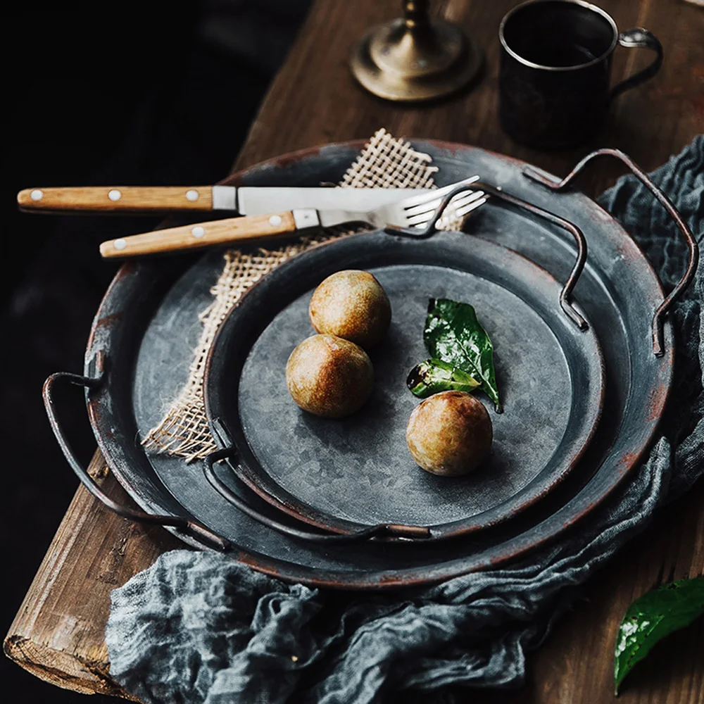 Металлический поднос с ручками в стиле ретро|Блюдца и тарелки| |