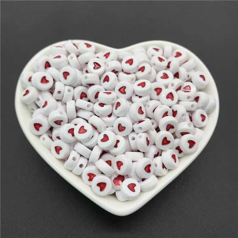 100pcs 4x7mm round letters 26 letters beads multi-color peach heart-shaped spacer beads For bracelet necklace jewelry making