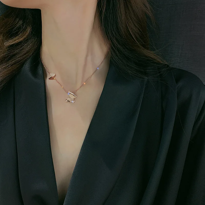 Цепочка с подвеской бабочкой женская модное ожерелье из нержавеющей стали