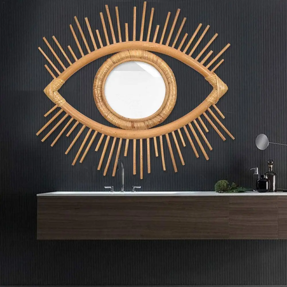 

Eye Shaped Decorative Mirror Frame Rattan Innovative Art Decor Makeup Mirror Dressing Bathroom Wall Hanging Mirror Frame Crafts