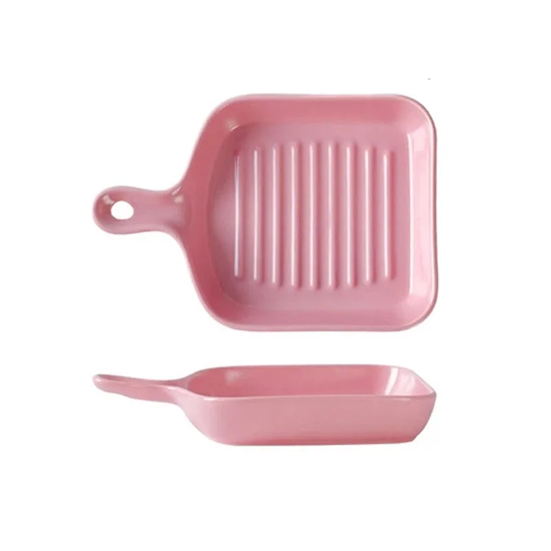 

Ceramic Baking Tray Western Dishes Oven High Temperature Shaped Rectangular Baking Tray Single Handle Colorful Breakfast Plates