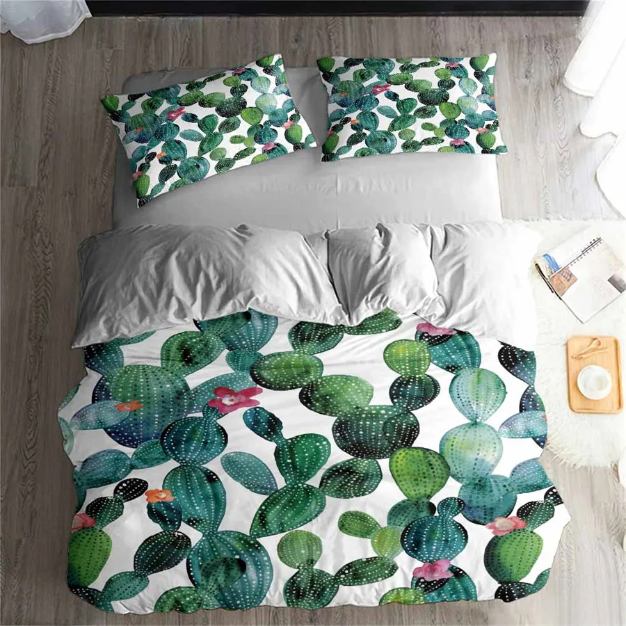 

HELENGILI 3D Bedding Set Cactus Print Duvet cover set lifelike bedclothes with pillowcase bed set home Textiles #2-7