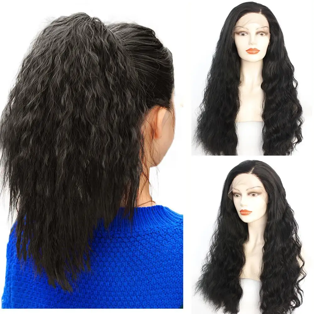 

Cheap African American Wigs 150% Long Black Afro Kinky Curly Synthetic Wigs Heat Resistant Gluelese Lace Front Wigs for Women