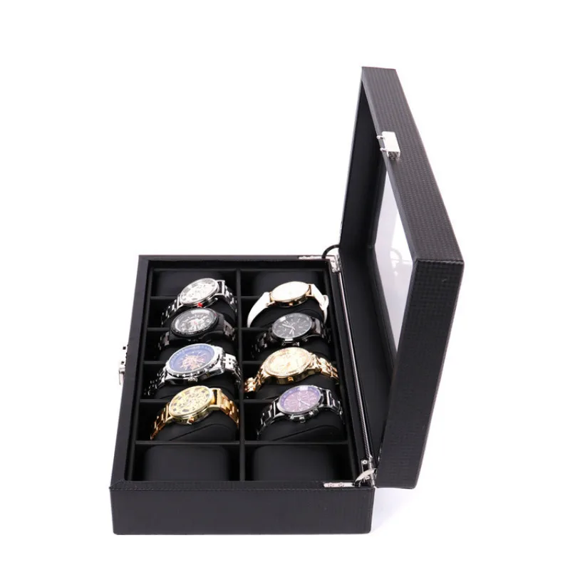 

PU Leather New Carbon Fiber 12-digit Watch Box Jewelry Bracelet Storage Display Packaging Box Watch Organizer Jewelry Case