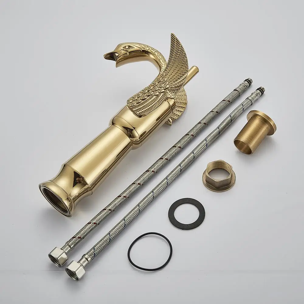 

Basin Faucets New Design Swan Faucet Gold/Black Plated Wash Basin Faucet Hotel Luxury Copper Gold Mixer Taps hot and cold Taps