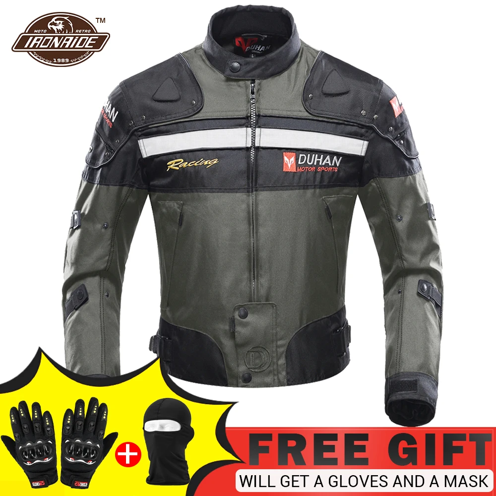 DUHAN Grey Motorcycle Jacket Man Motorcycle Racing Riding Suit Windproof Body Armor Moto Protector Clothing Set