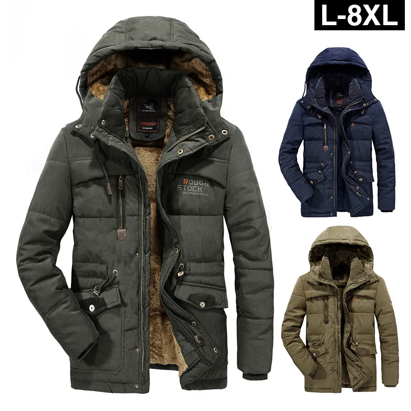 2023 Winter Jacket Men Thicken Warm Parkas Hooded Clothes Green Blue Plus Velvet Fashion Oversize Coat