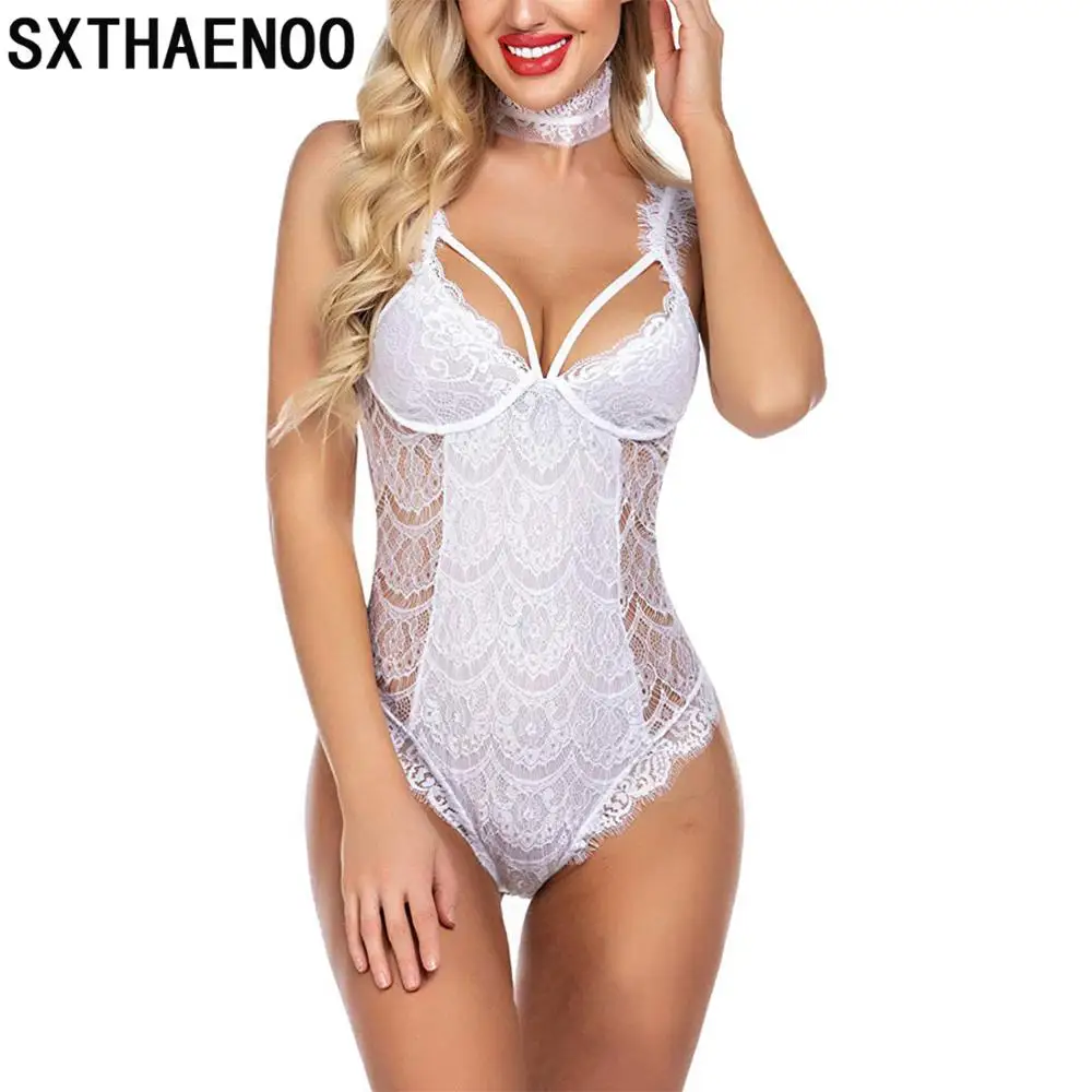 

SXTHAENOO Sexy Woman Lace Bodysuit Lingerie See Through Teddy Transparent Sexy Lace Body Suit Sheer Teddie Lingerie