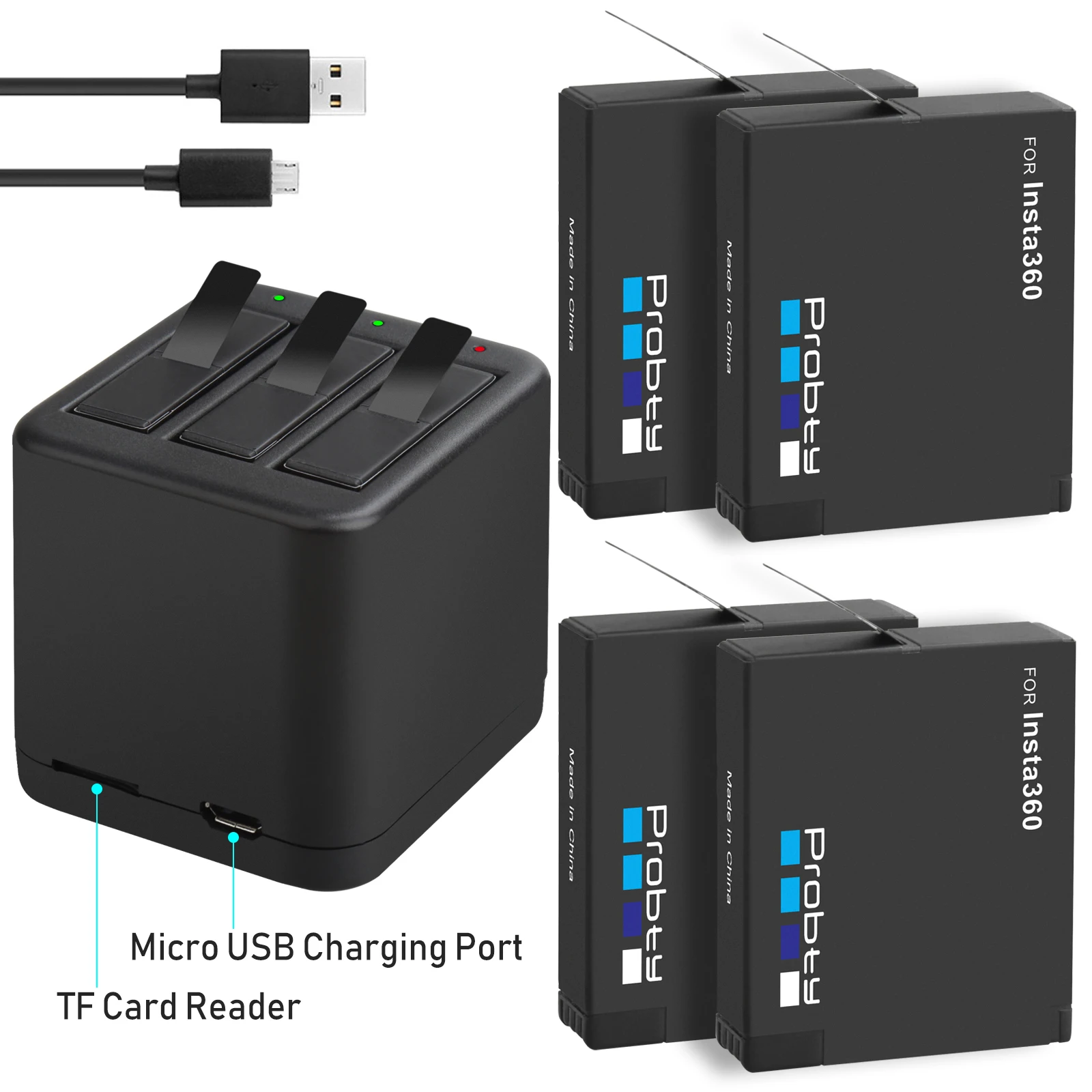 Аккумулятор 1400 мАч Insta360 ONE X и зарядное устройство Micro USB поддерживают