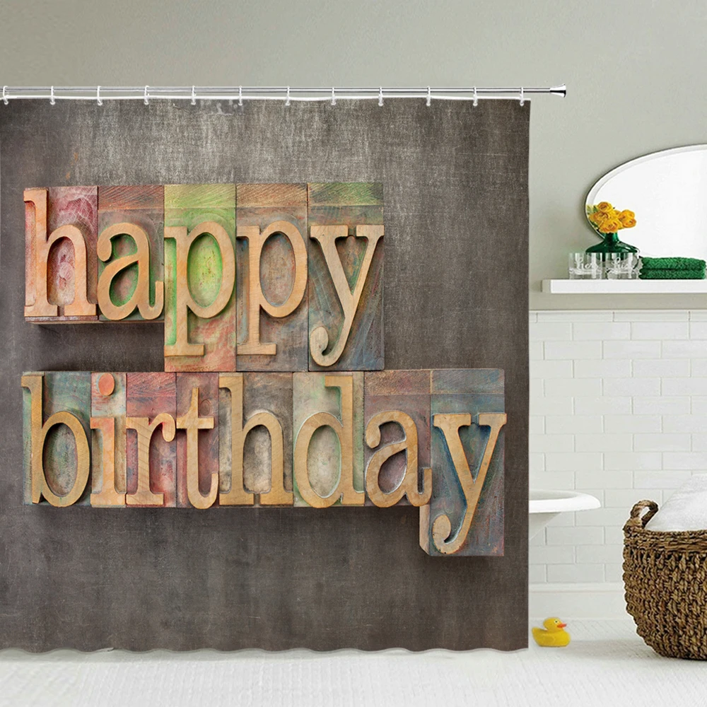 

Занавеска для душа Happy Birthday s Frabic, водонепроницаемая Шторка для ванной в стиле ретро, из полиэстера, с крючками