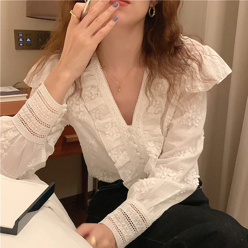 

Женская винтажная блузка с V-образным вырезом, черная или белая