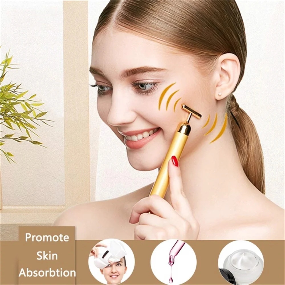 

Slimming Face roller 24k Gold Colour Vibration Facial Beauty Roller Massager Stick Lift Skin Tightening Wrinkle Bar