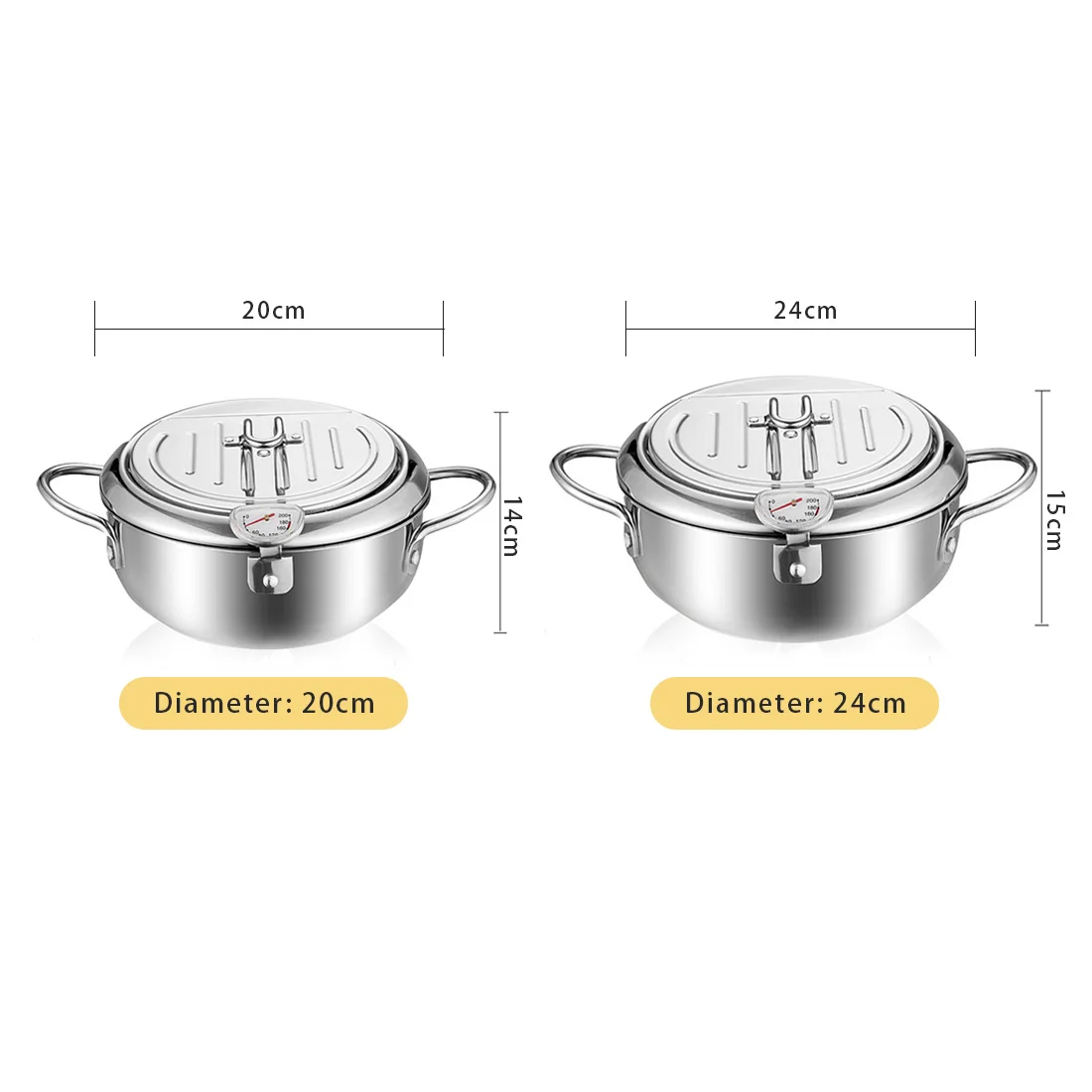 

Tempura Deep Frying Pot with a Thermometer and a Lid 304 Stainless Steel Oil filter stand Kitchen Japanese Frypan 20 24cm KC0405